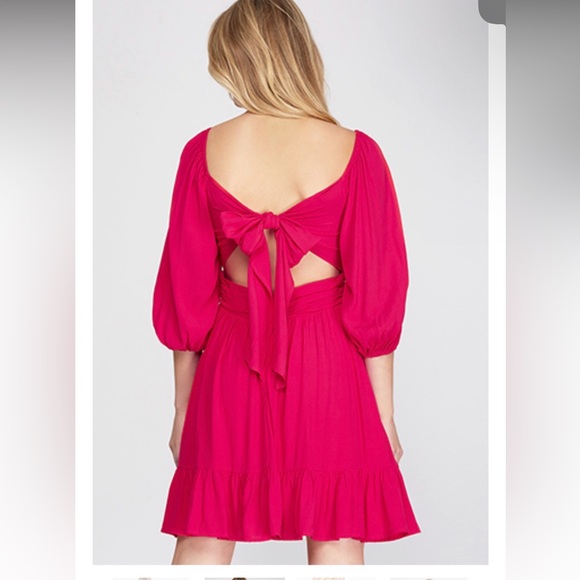 Romantic Era dress. Berry pink. Tie back. Size small. - Picture 2 of 6